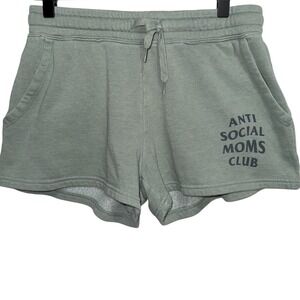 Anti Social Moms Club Shorts Drawstring Tie Stretch Comfy - Small - Army Green